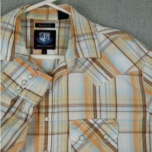 Resistol University Pearl Snap Shirt Mens L Orange Plaid Western Cowboy Cotton